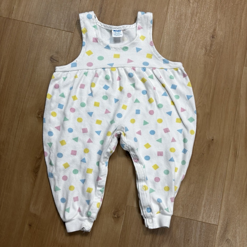 VTG Carters Baby Girl‎ Bubble Romper 12 Month Shapes Colorblock Pastel 90s USA